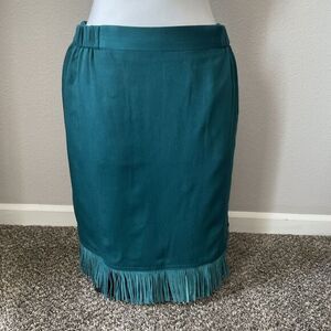 VTG Criscione Women's Teal fringe Skirt‎ Boho Chic Western Business SZ Med